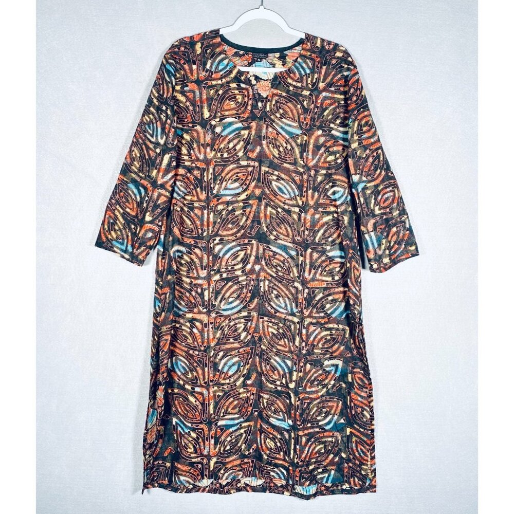 Neeru Kumar Dress Womens XL Brown Wool Silk Kaftan Tribal Boho Resort